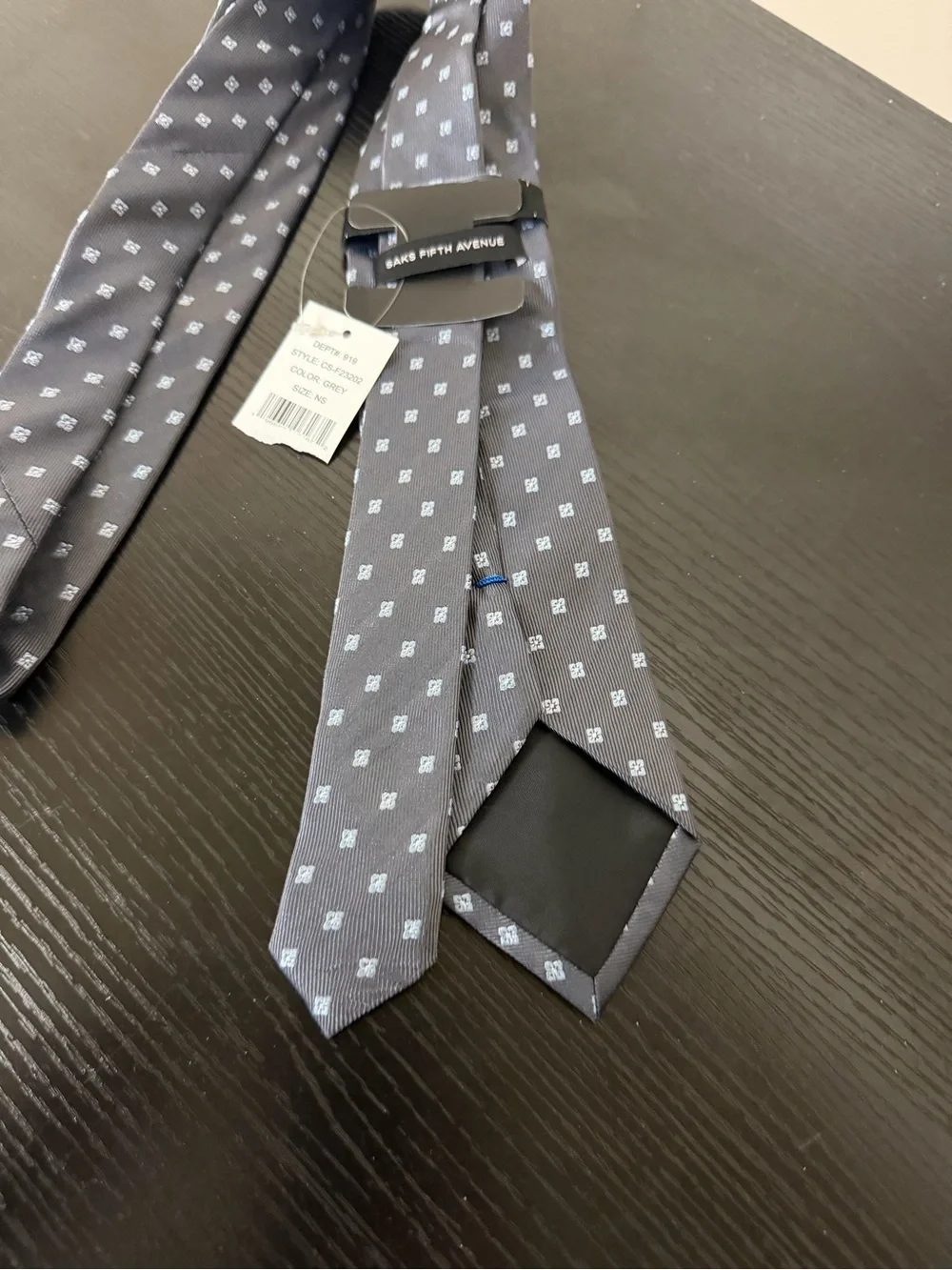 Saks Fifth Avenue Gray Tie with White Micro Squares 3” x 58”
